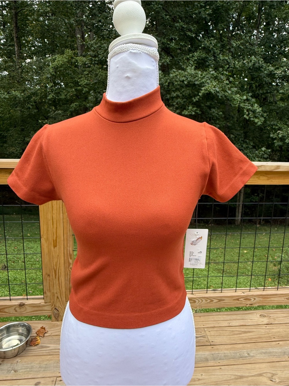 Chelsea & Violet Ribbed Mock Neck Crop Top - Rust - Picture 3 of 4